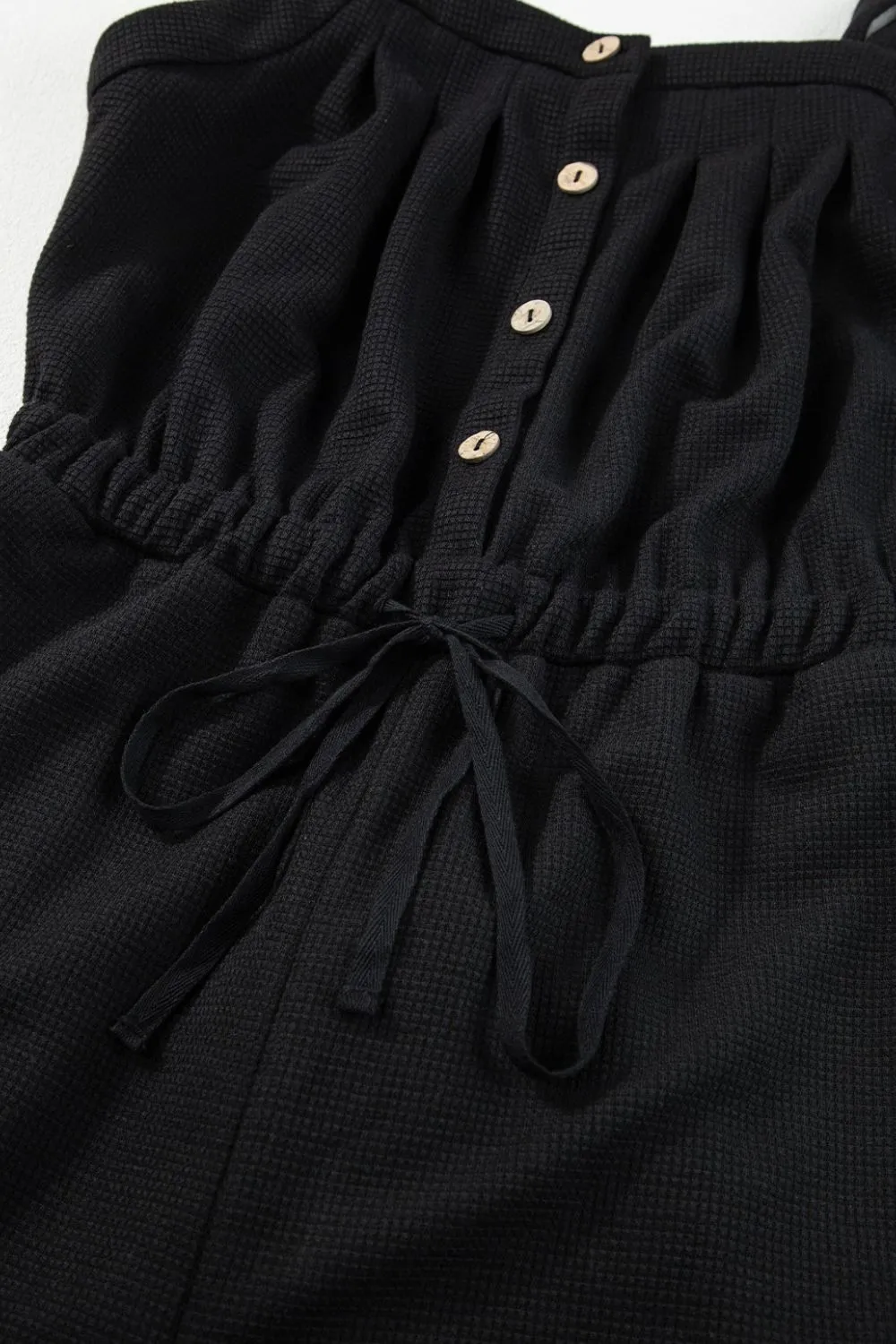 Knotted Straps Button Textured Drawstring Jumpsuit