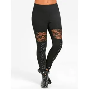 Lace Insert Criss Cross Leggings - Black M