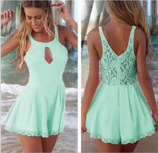 Lace Stitching Hollow-out Backless Romper