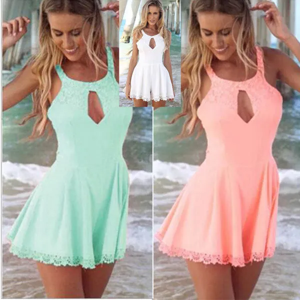 Lace Stitching Hollow-out Backless Romper
