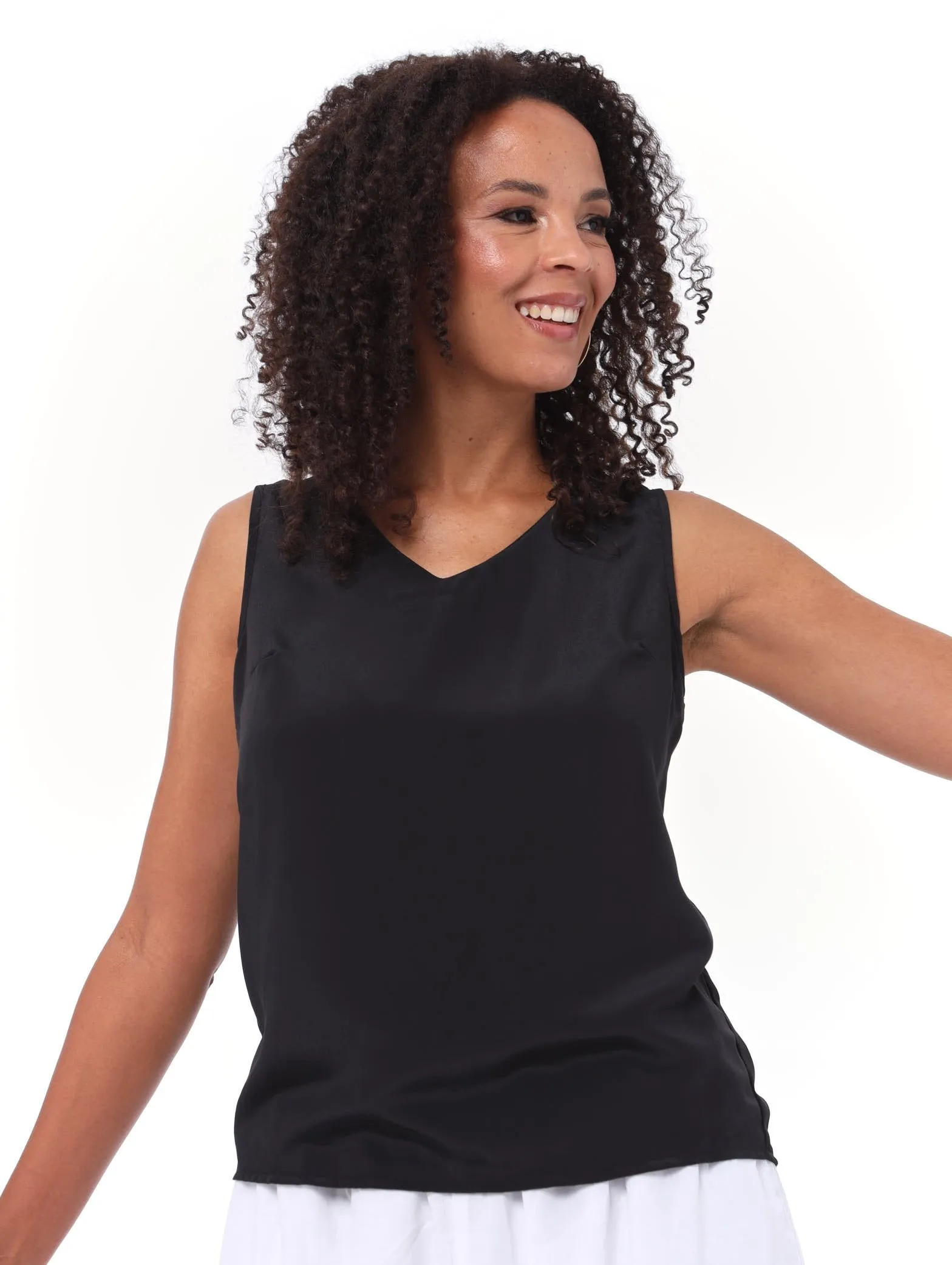 Ladies Sleeveless Woven Cami - Black