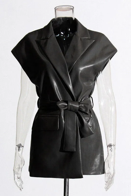 Lapel Tie Waist Vest