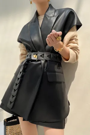 Lapel Tie Waist Vest