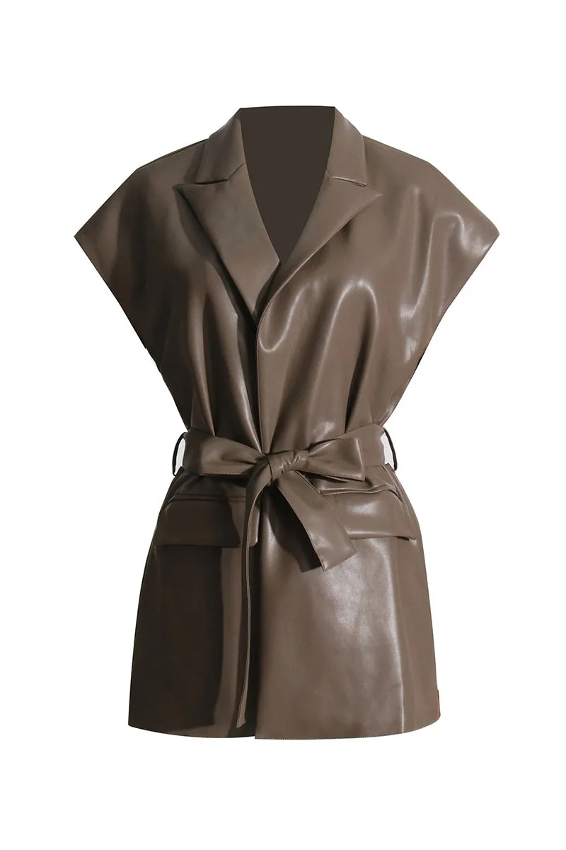 Lapel Tie Waist Vest