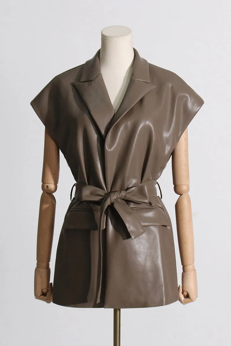 Lapel Tie Waist Vest