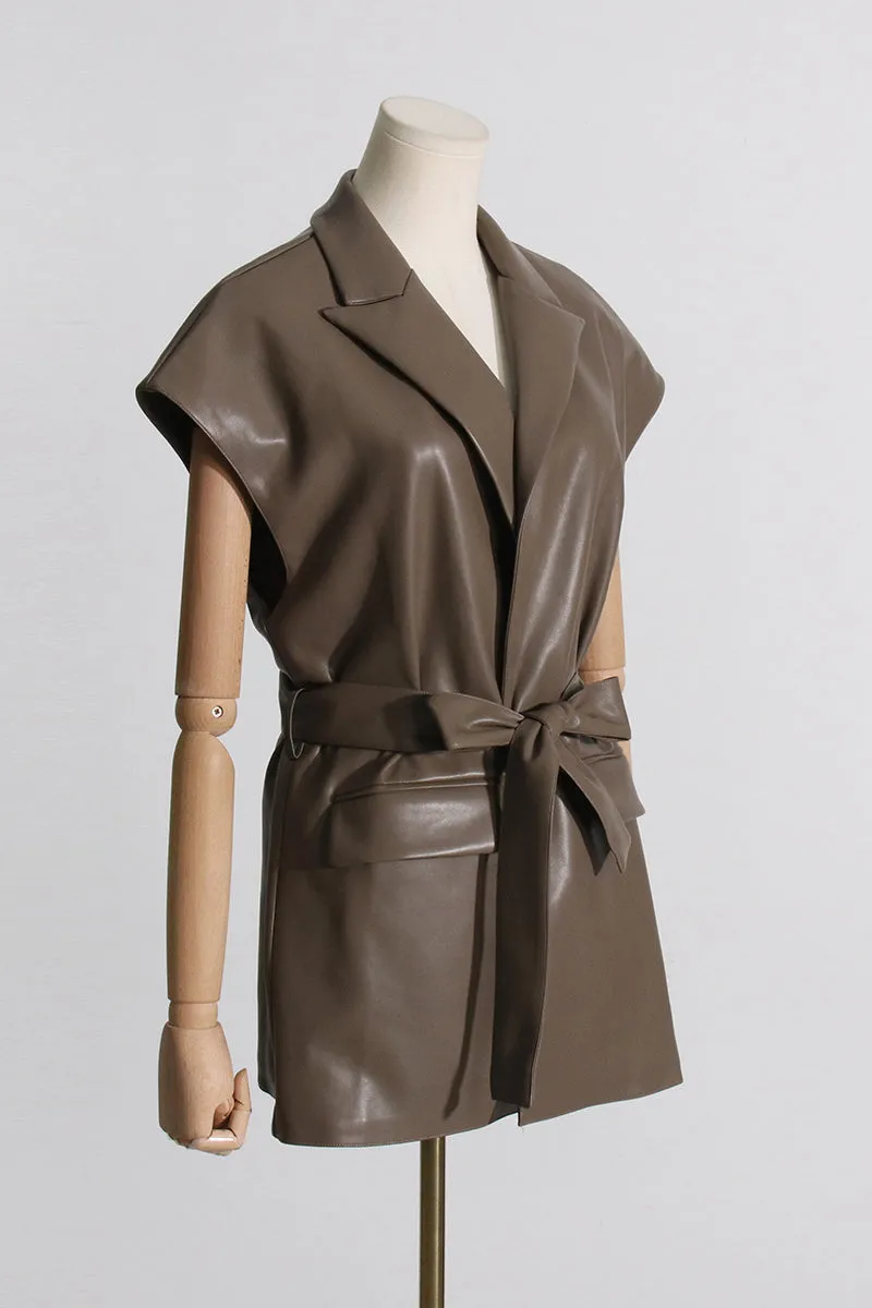 Lapel Tie Waist Vest