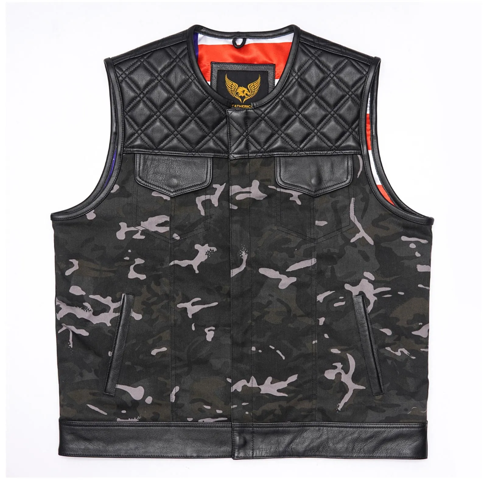 Leatherick Men's Custom Diamond Stitch Camouflage Biker Vest