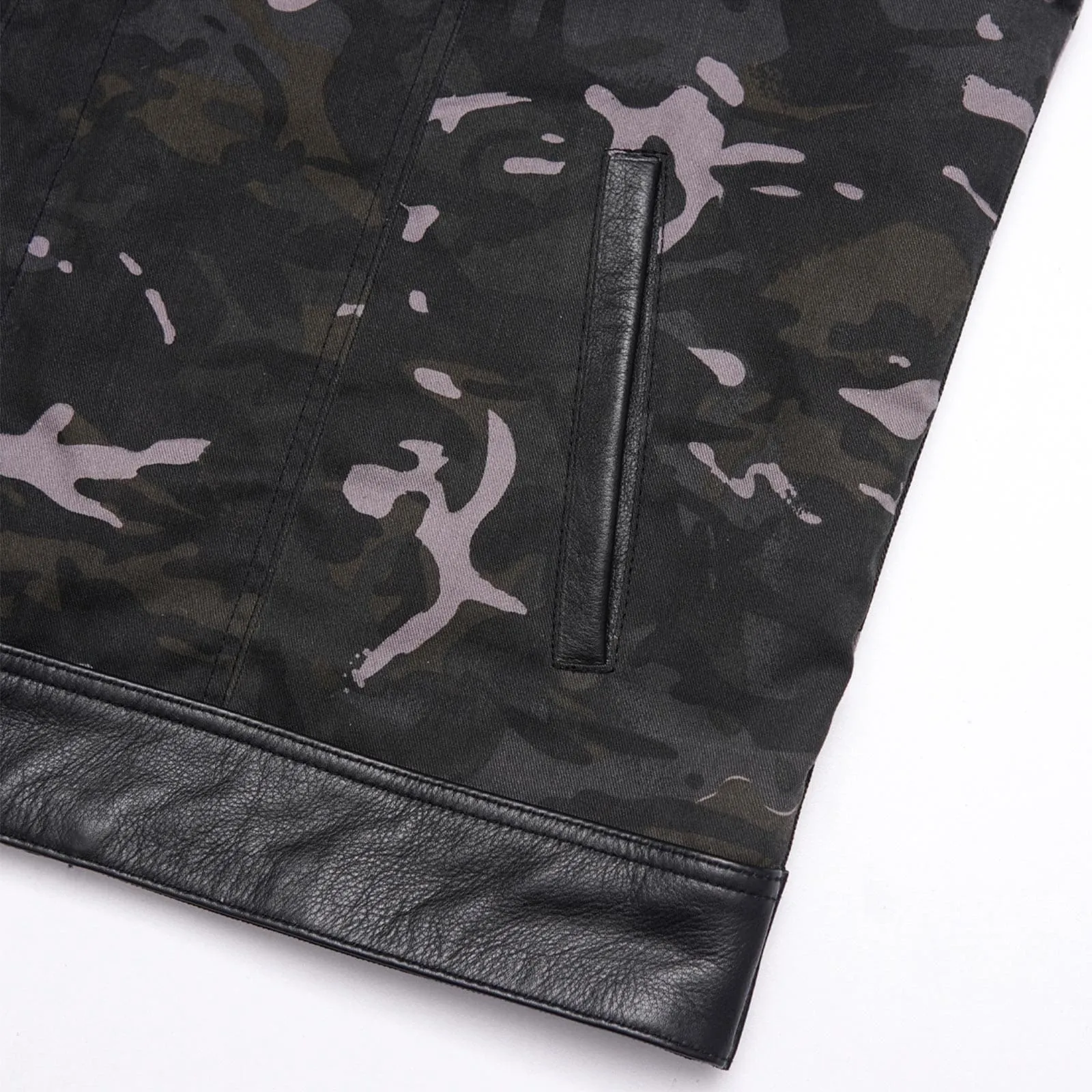 Leatherick Men's Custom Diamond Stitch Camouflage Biker Vest