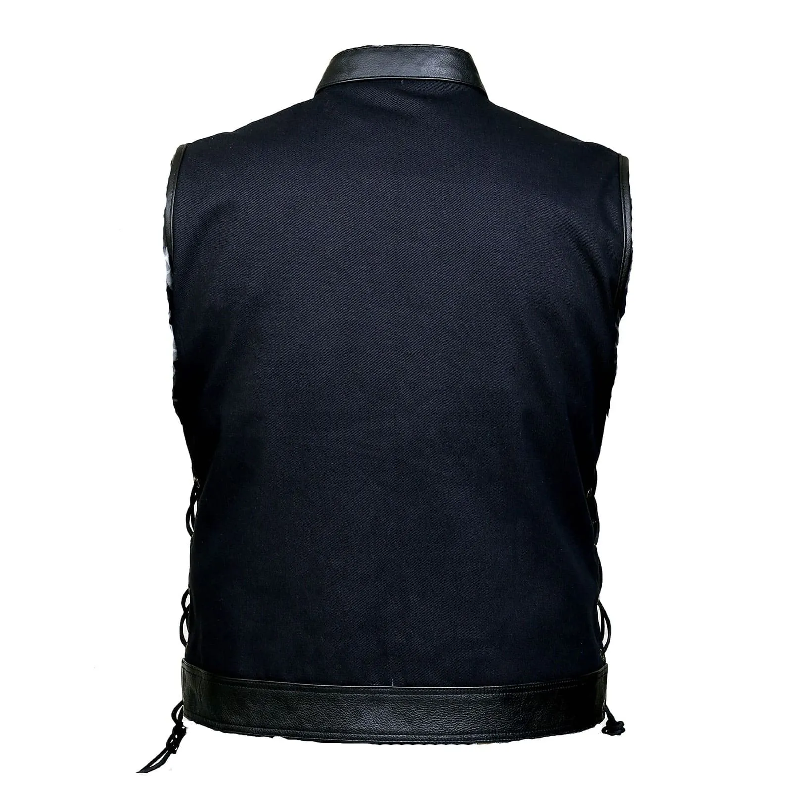 Leatherick Mens SOA Trim Denim Vest with  Side Laces
