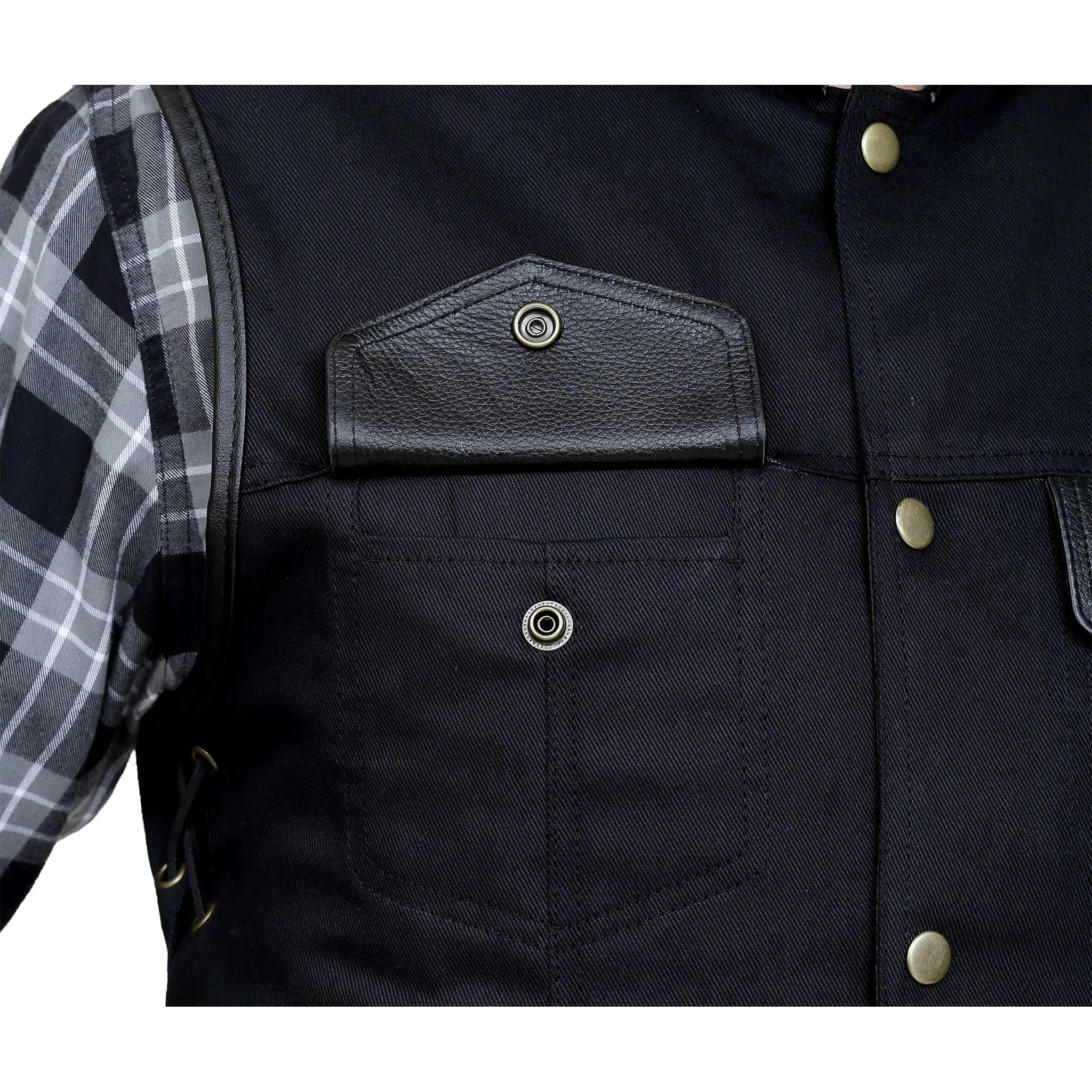 Leatherick Mens SOA Trim Denim Vest with  Side Laces