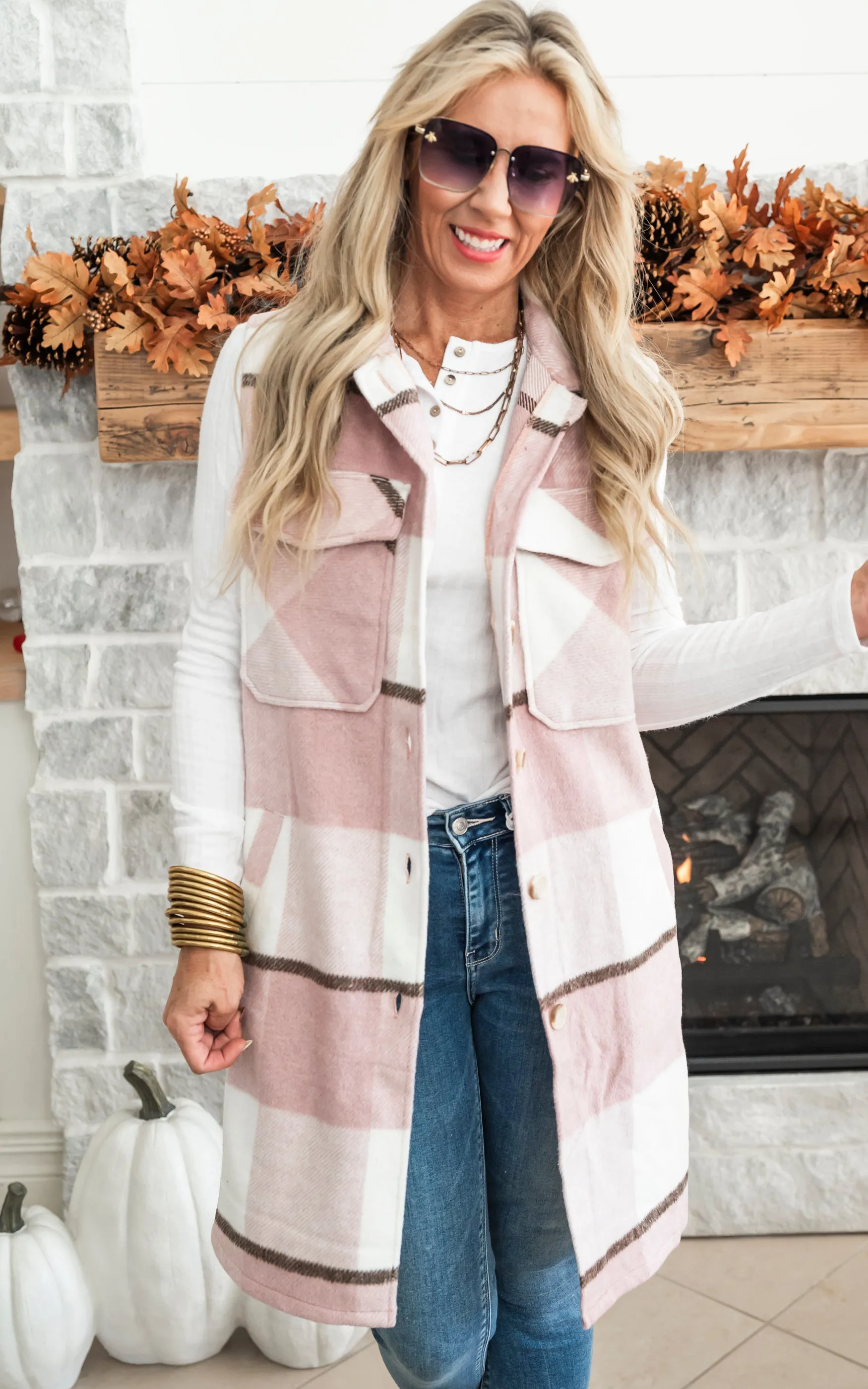 Leave Them Speechless Wool Plaid Long Vest - Mauve