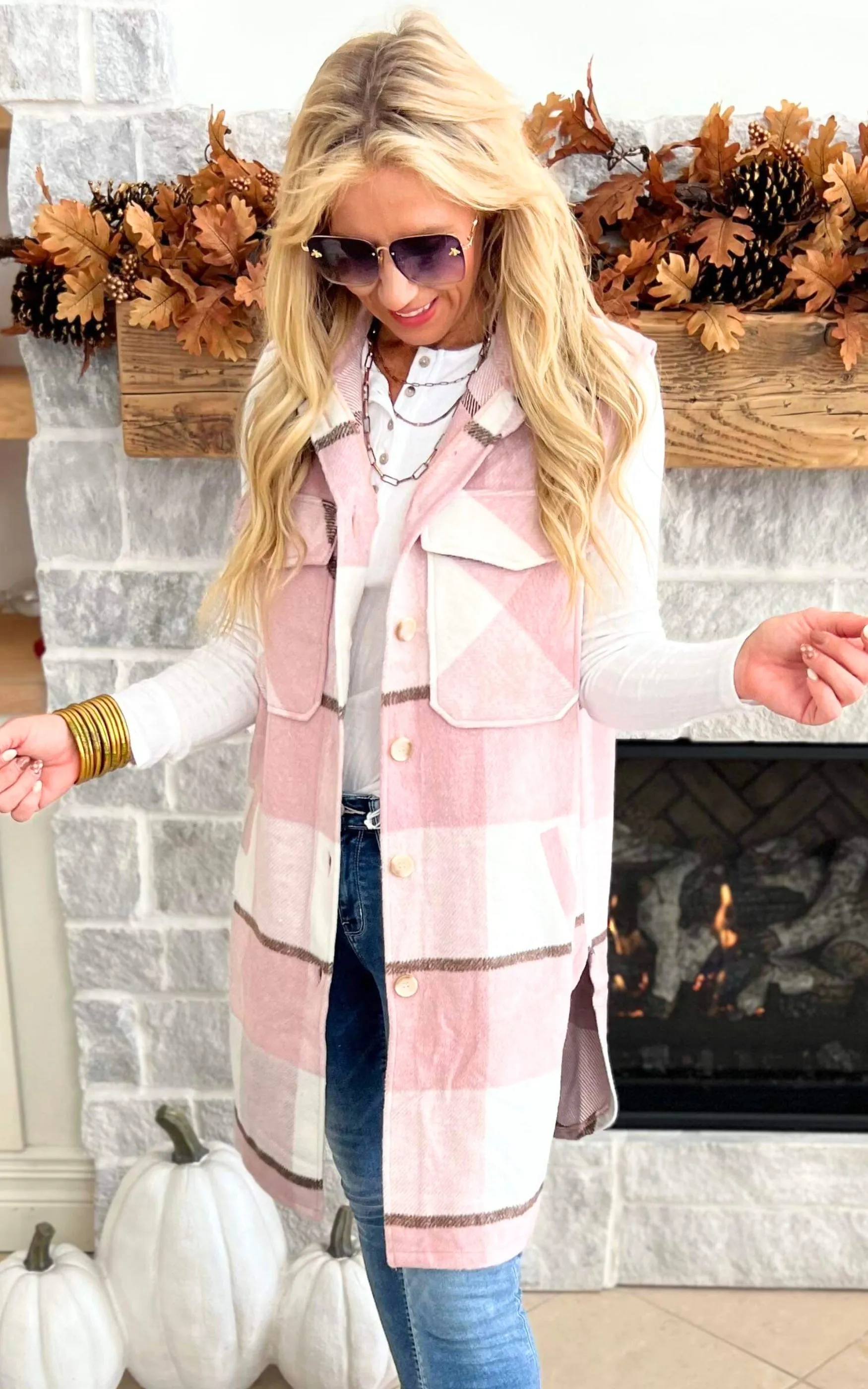 Leave Them Speechless Wool Plaid Long Vest - Mauve