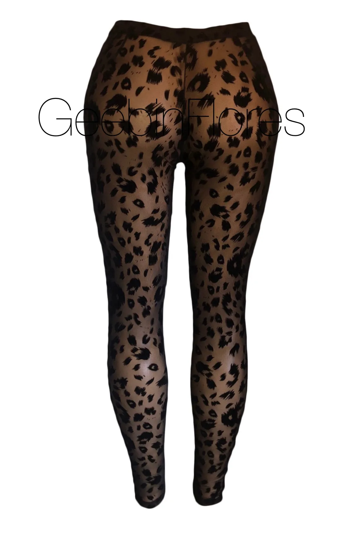 Leopard Velvet Mesh Leggings (Black)