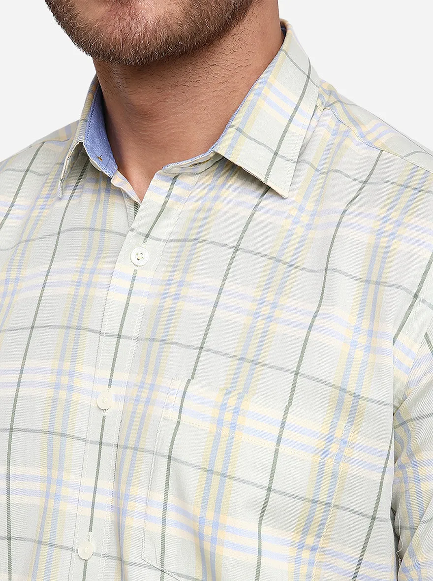 Light Green Checked Slim Fit Semi Casual Shirt | Greenfibre