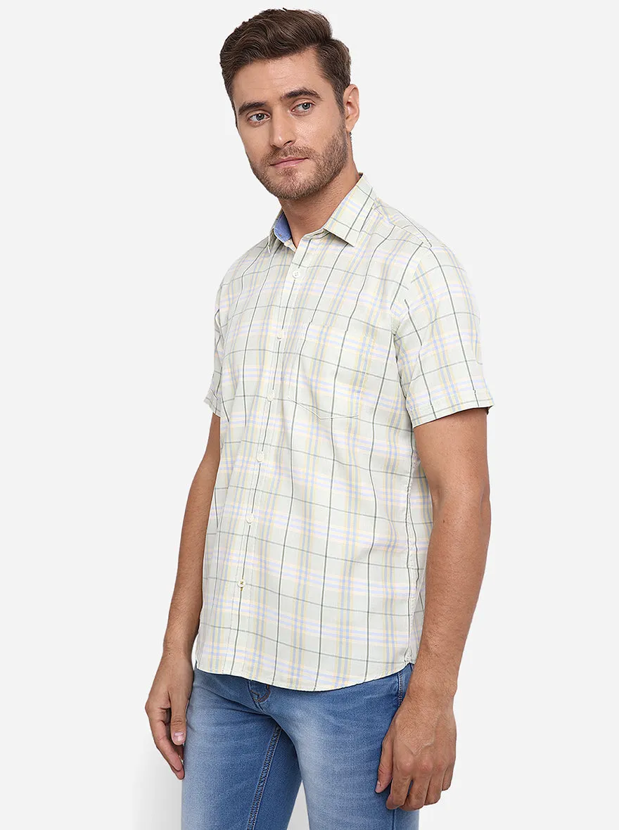 Light Green Checked Slim Fit Semi Casual Shirt | Greenfibre