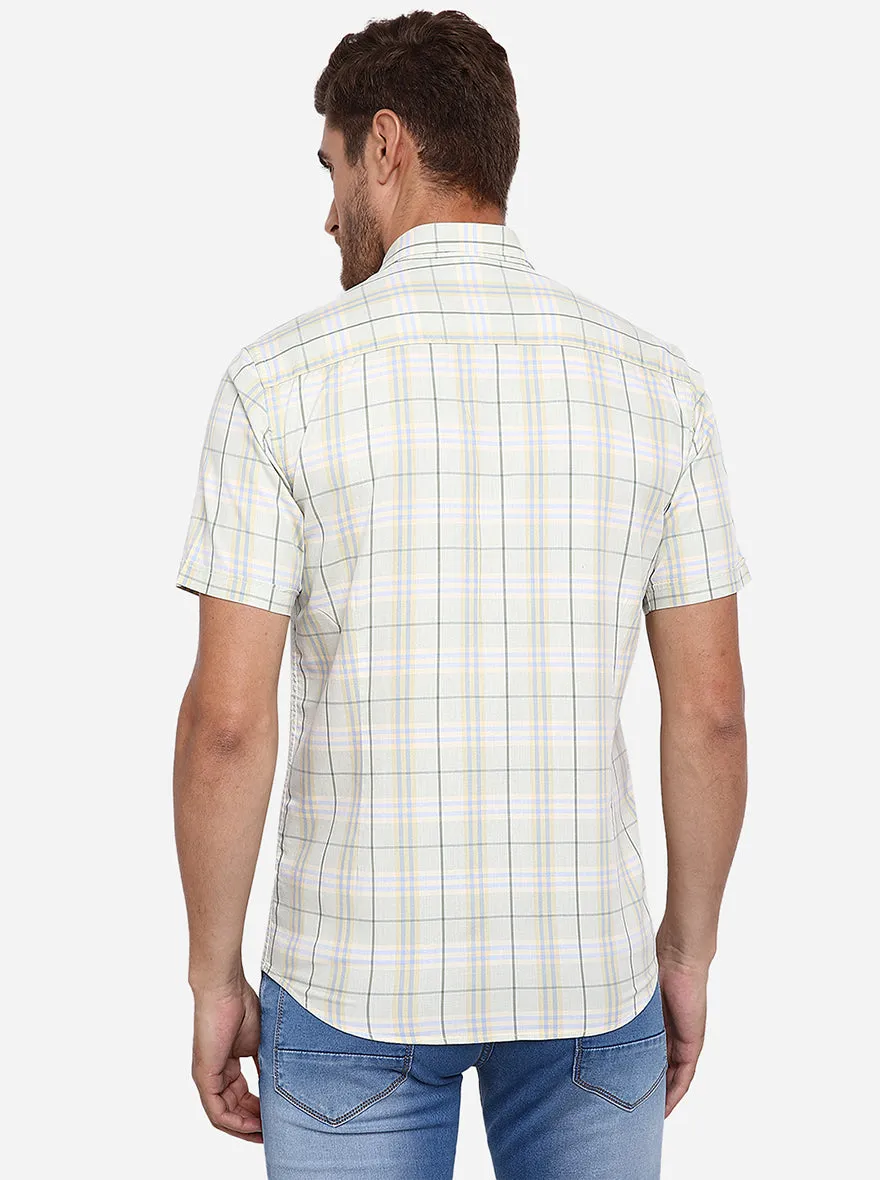 Light Green Checked Slim Fit Semi Casual Shirt | Greenfibre