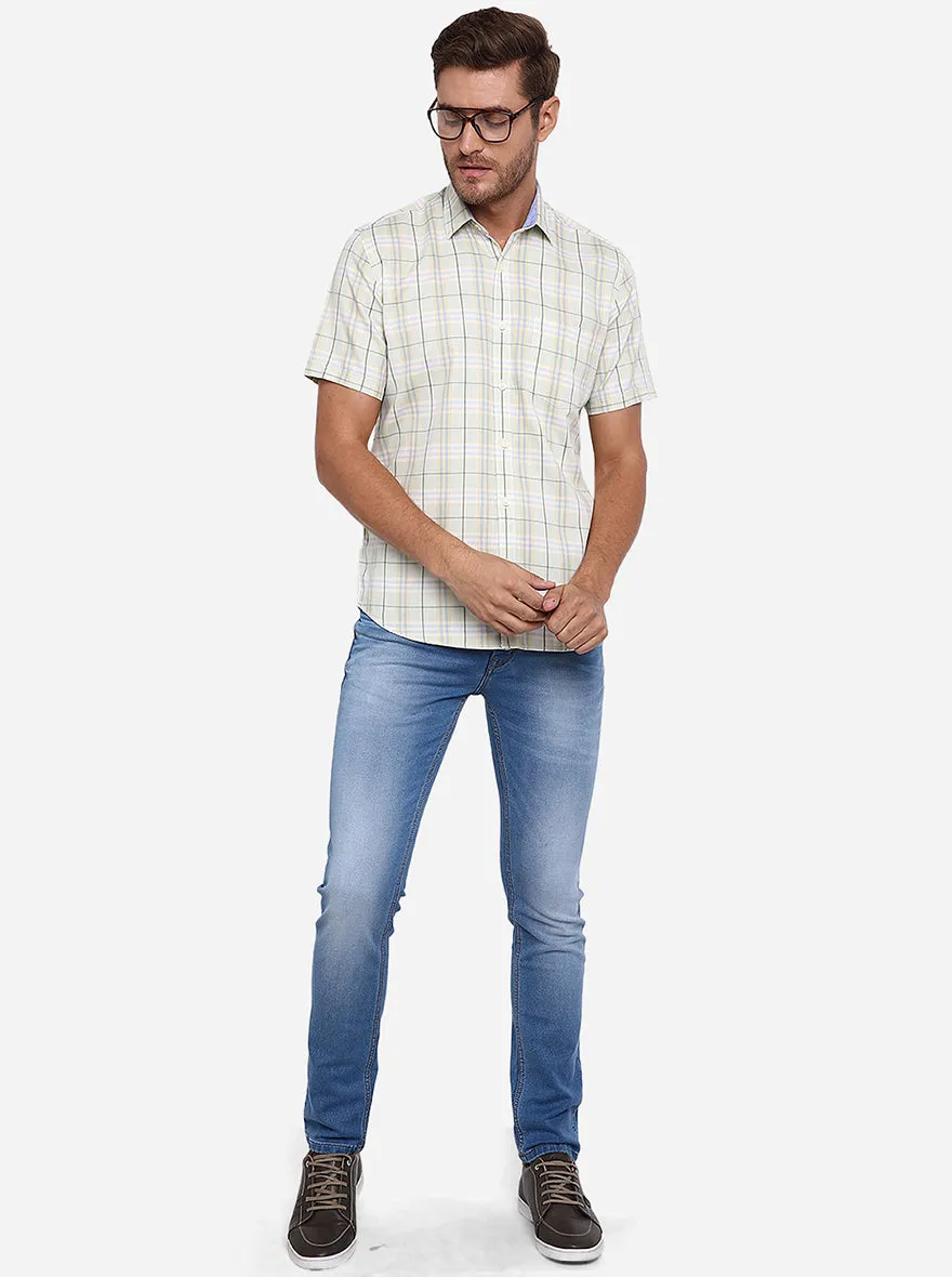 Light Green Checked Slim Fit Semi Casual Shirt | Greenfibre