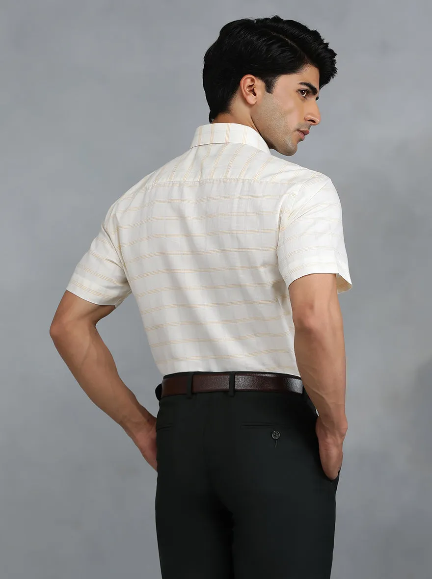 Light Yellow Checked Regular Fit Formal Shirt | Greenfibre