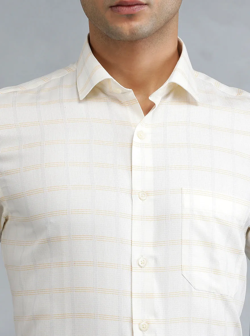 Light Yellow Checked Regular Fit Formal Shirt | Greenfibre