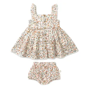 MakeMake Organic Flutter Buttoned Tiered Dress Magnolia