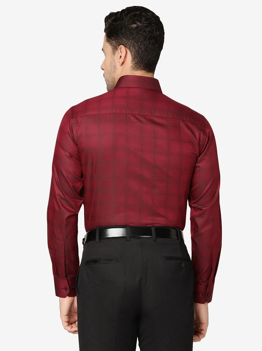 Maroon Checked Slim Fit Formal Shirt | Greenfibre