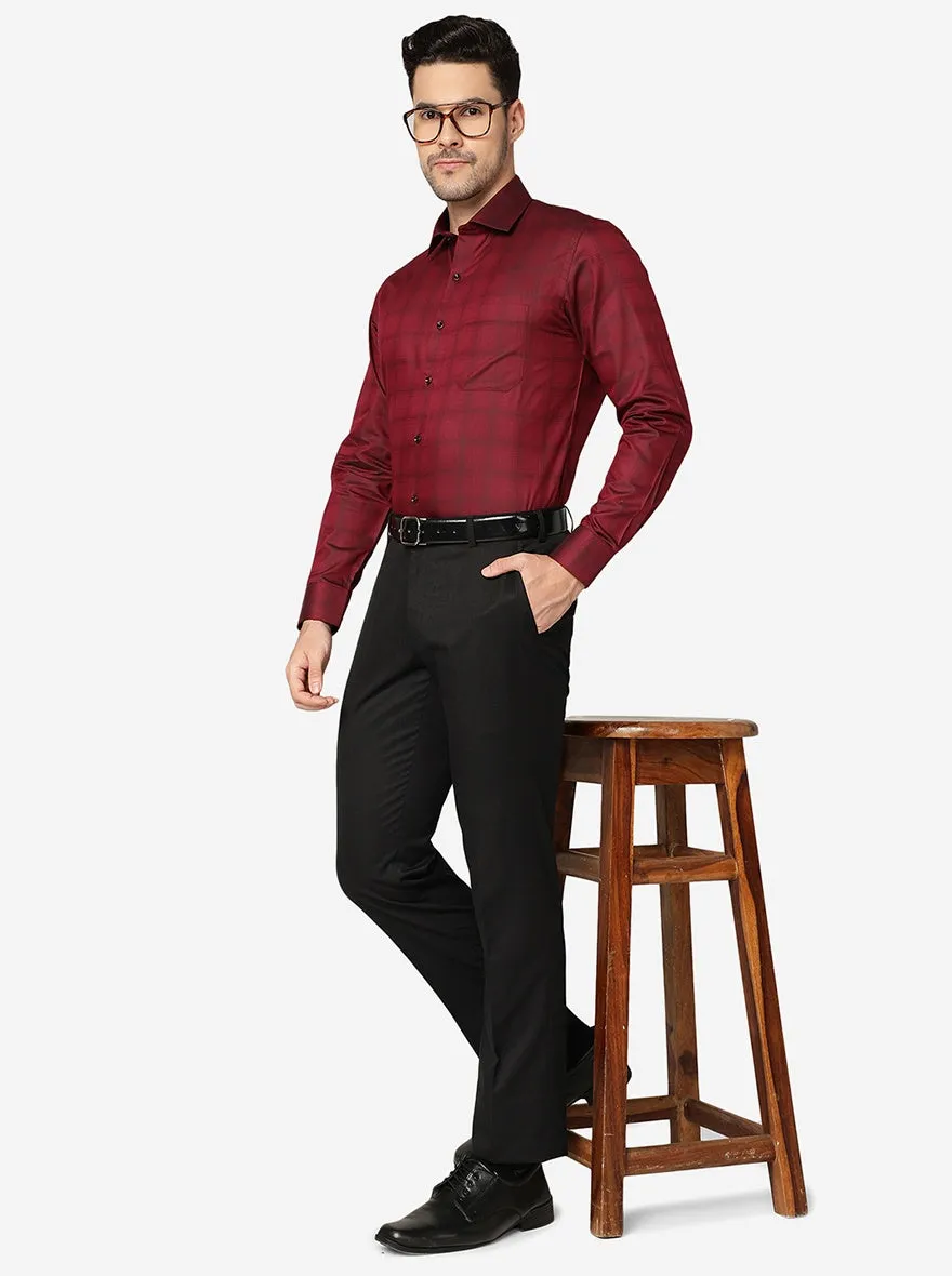 Maroon Checked Slim Fit Formal Shirt | Greenfibre
