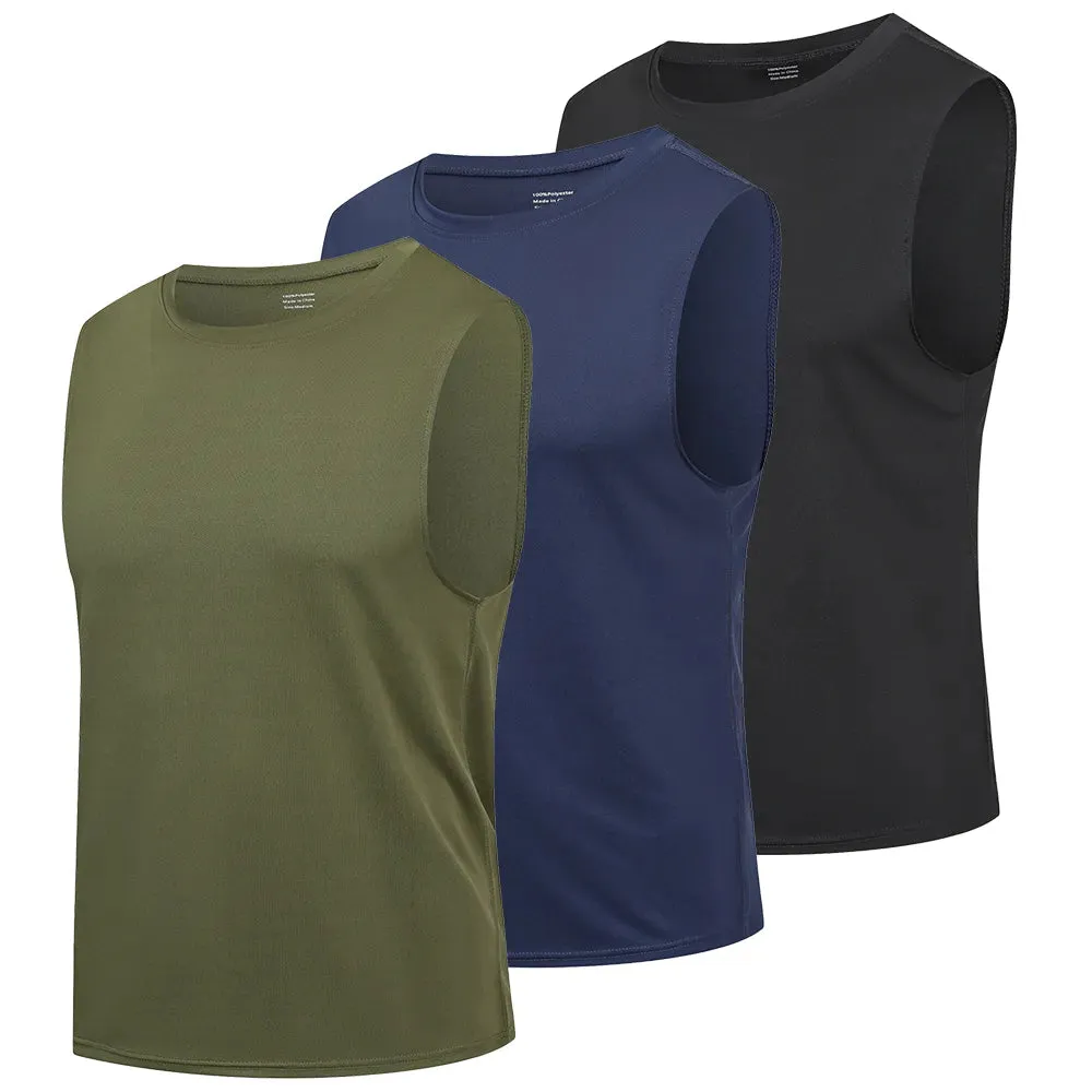 Men's 3 Pack Running Tank Tops - Breathable Workout Muscle Sleeveless T-Shirts, Summer Gym Fitness Vests