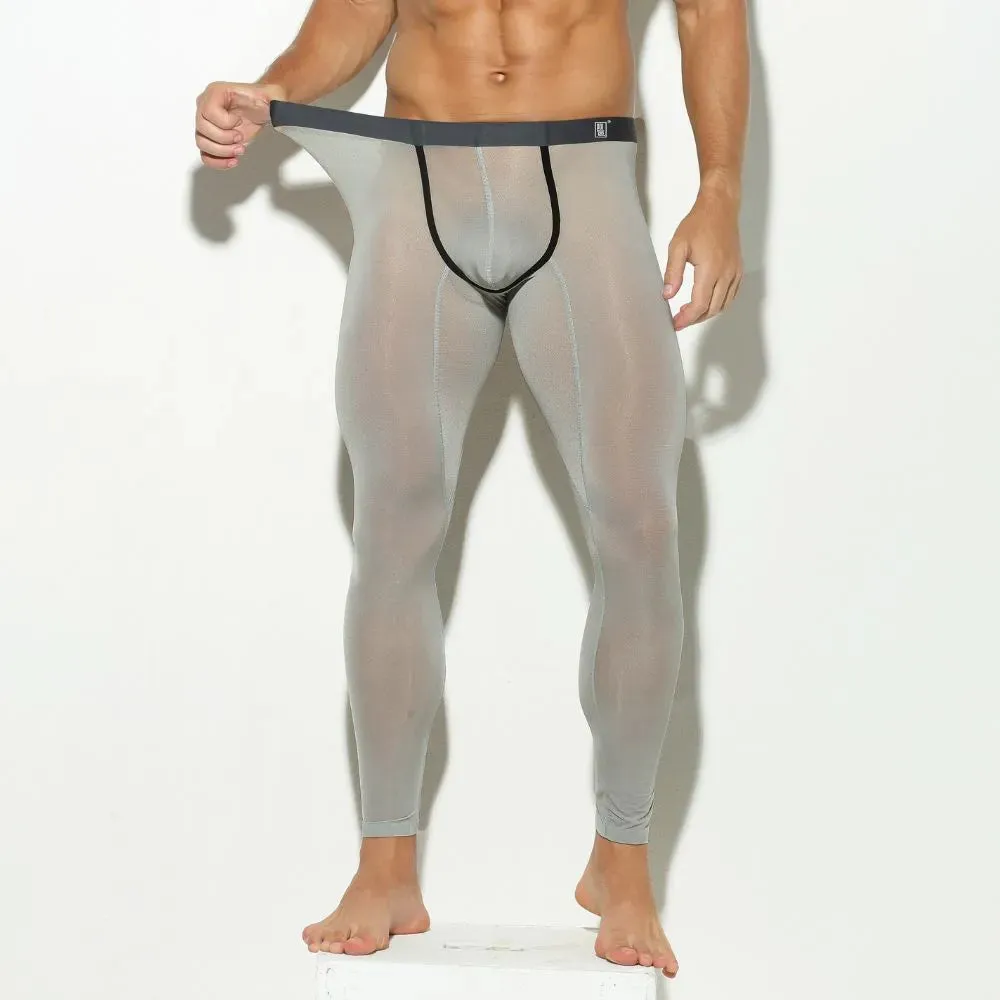 Men's 3D Pouch Ice Silk Mesh Sports Leggings Up to Size XXL- JEWYEE 023JF