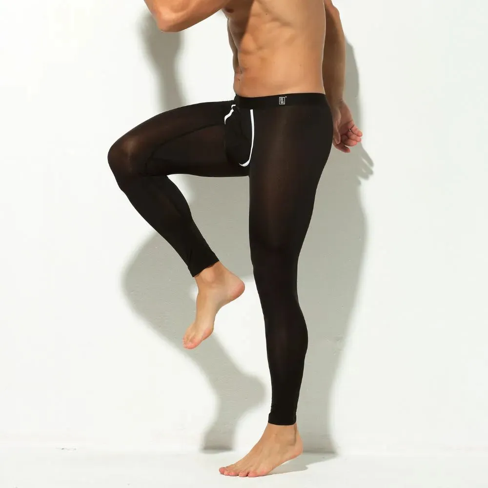 Men's 3D Pouch Ice Silk Mesh Sports Leggings Up to Size XXL- JEWYEE 023JF
