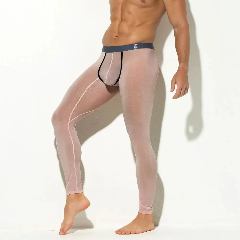 Men's 3D Pouch Ice Silk Mesh Sports Leggings Up to Size XXL- JEWYEE 023JF