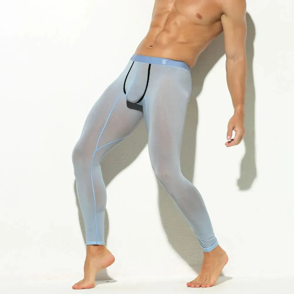 Men's 3D Pouch Ice Silk Mesh Sports Leggings Up to Size XXL- JEWYEE 023JF