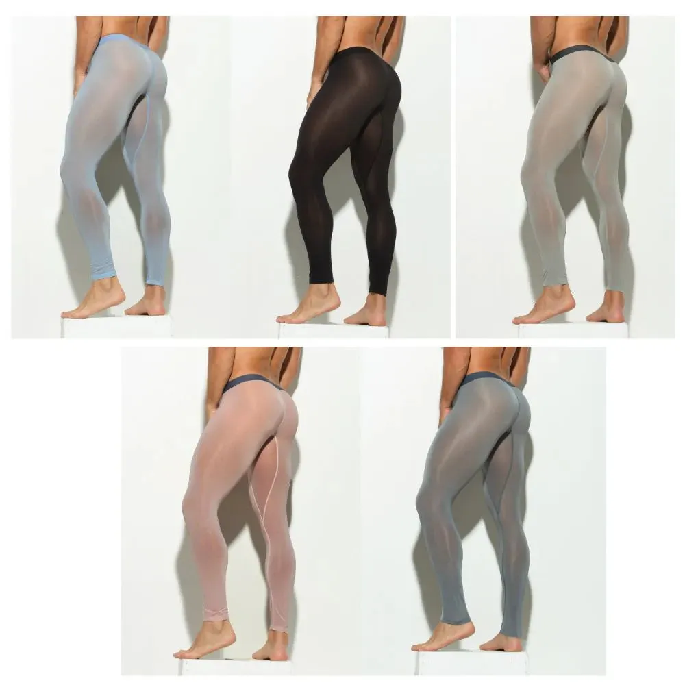 Men's 3D Pouch Ice Silk Mesh Sports Leggings Up to Size XXL- JEWYEE 023JF