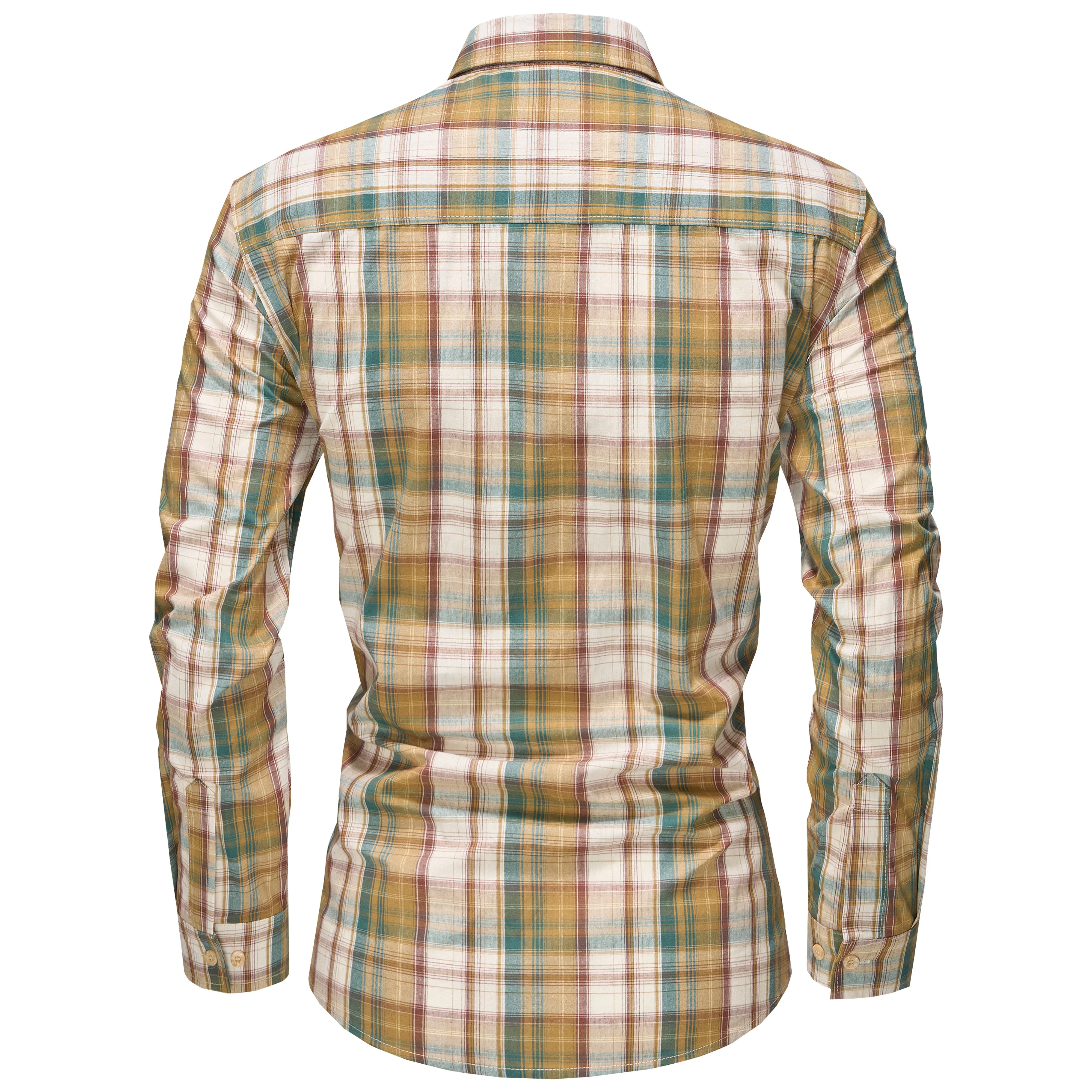Men's Long Sleeve Checked Cotton Shirt - Red / Ecru
