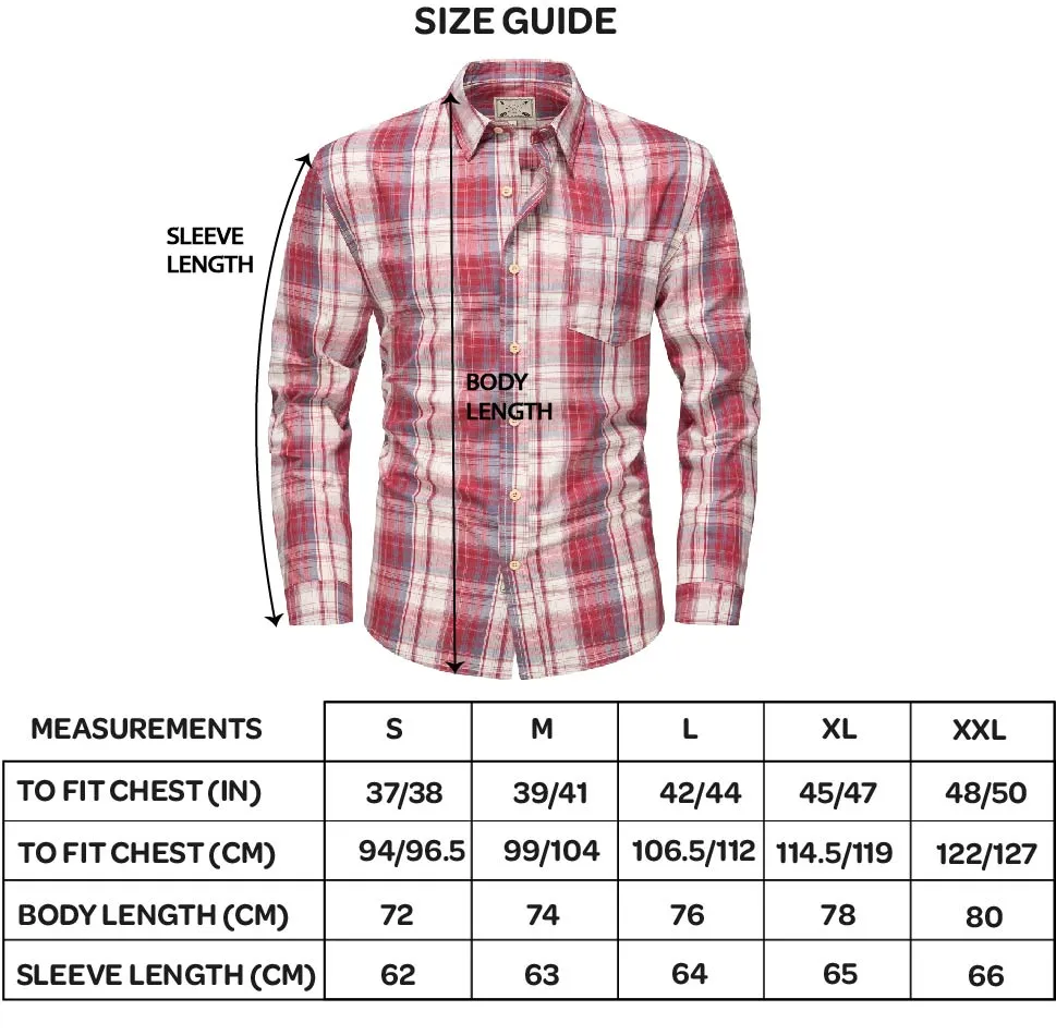 Men's Long Sleeve Checked Cotton Shirt - Red / Ecru