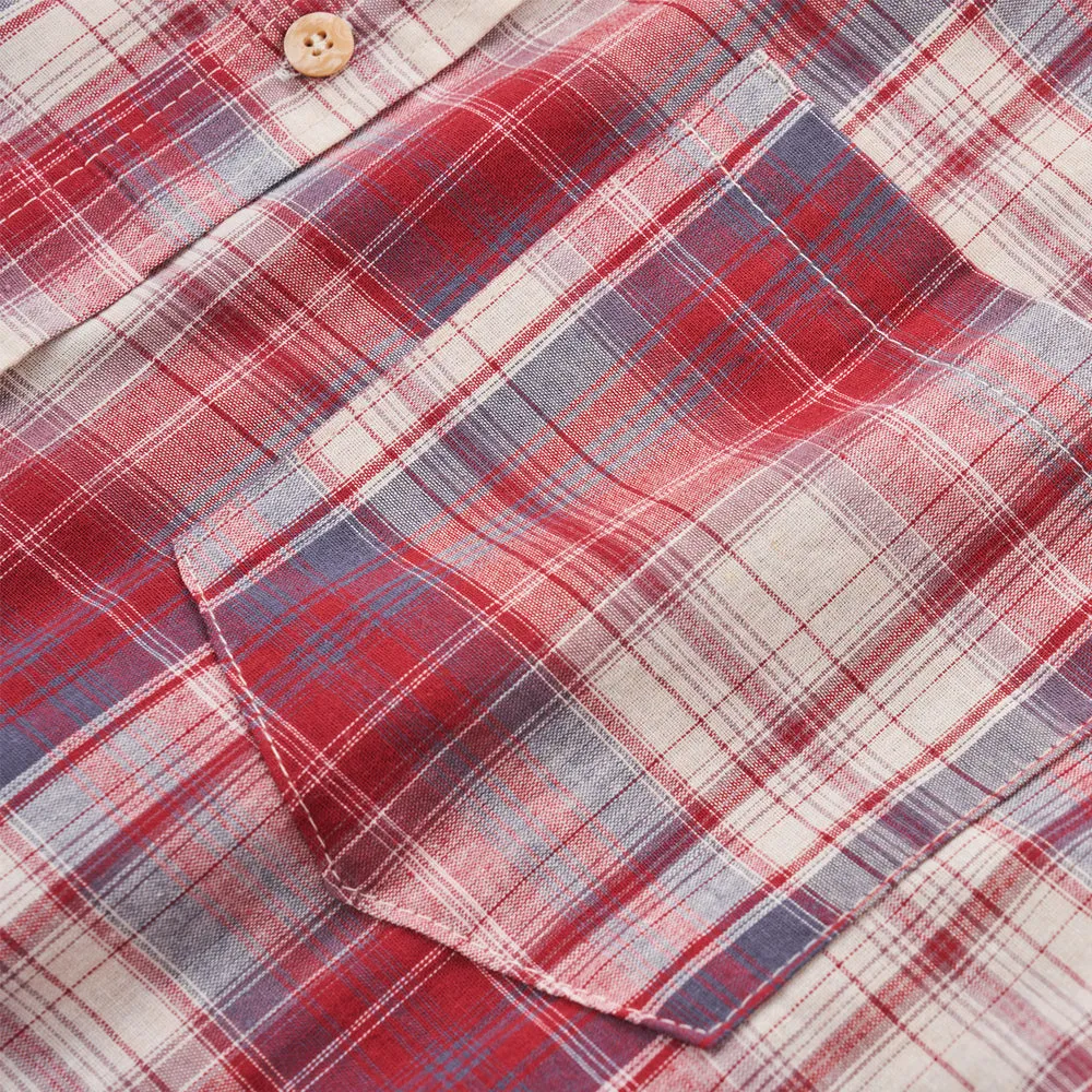 Men's Long Sleeve Checked Cotton Shirt - Red / Ecru