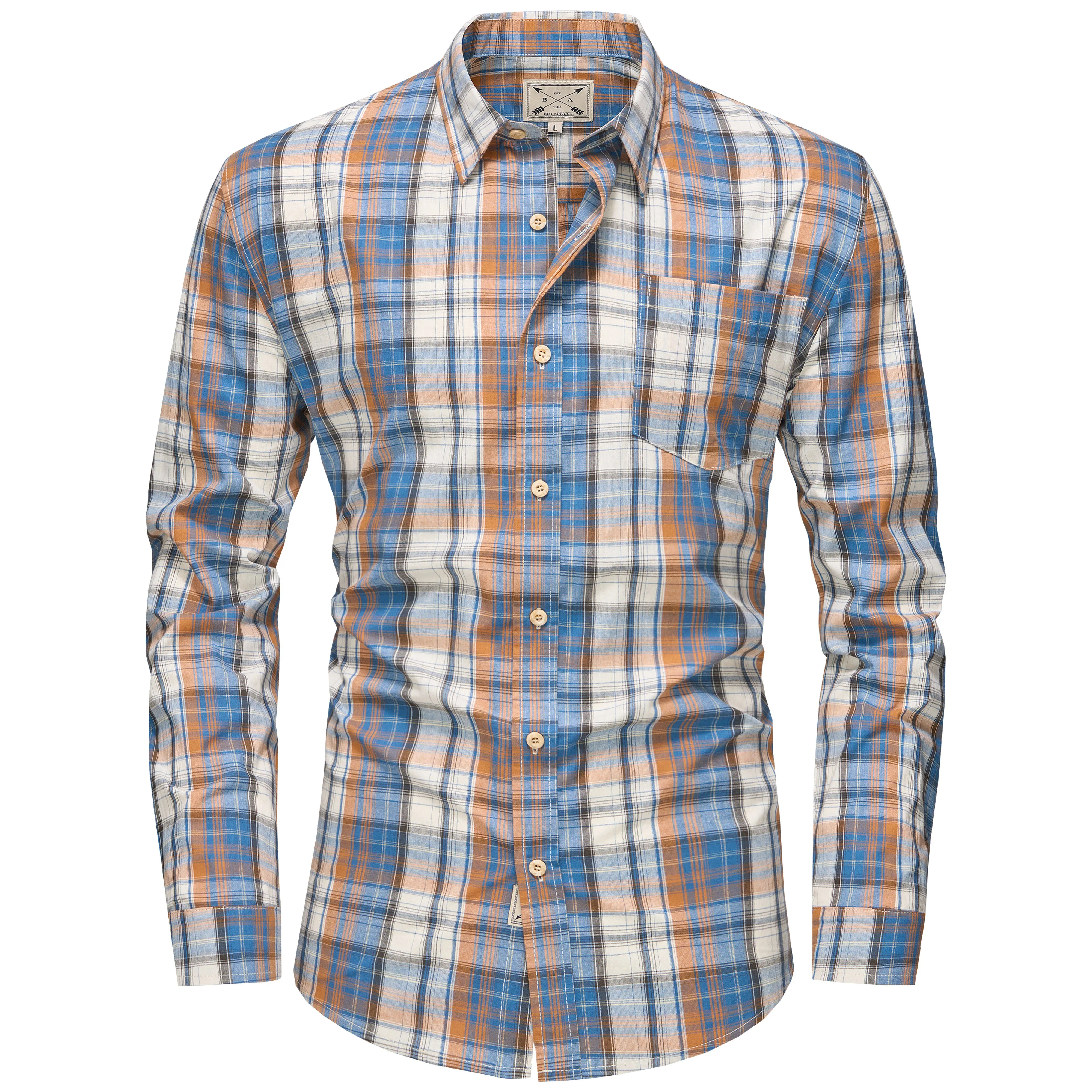 Men's Long Sleeve Checked Cotton Shirt - Red / Ecru