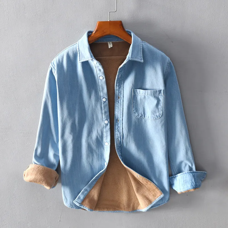 Men's Long Sleeve Flannel Denim Shirt