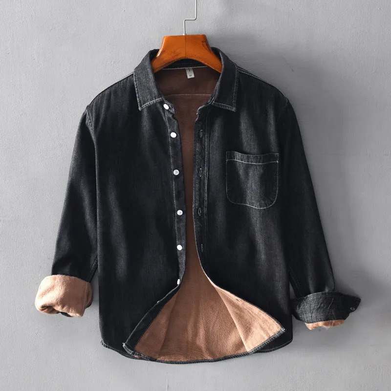 Men's Long Sleeve Flannel Denim Shirt