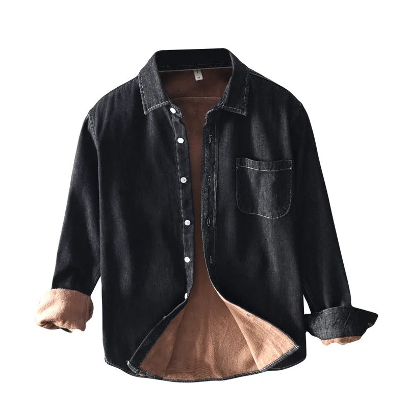 Men's Long Sleeve Flannel Denim Shirt