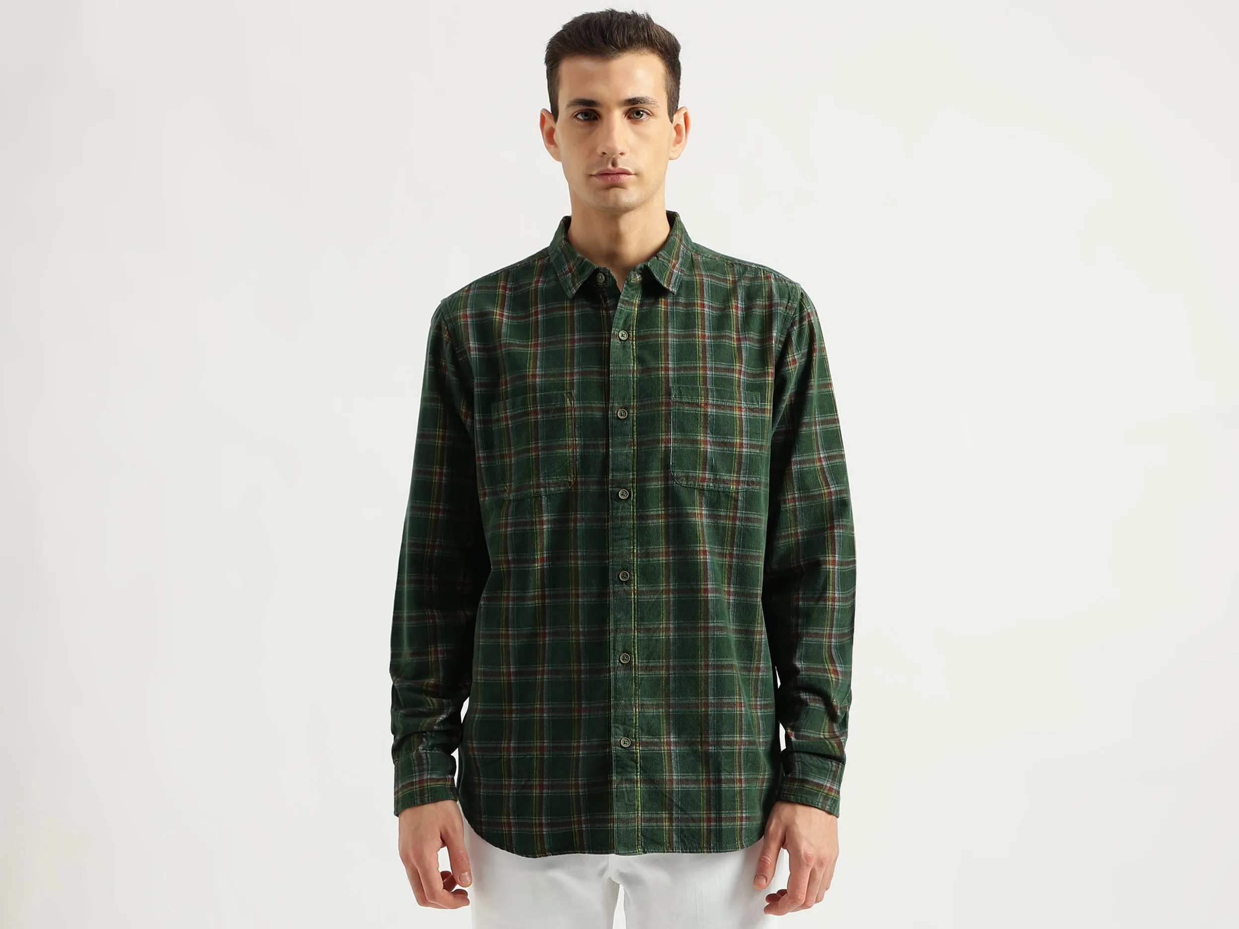 Men's Regular Fit Spread Collar Checked Shirts