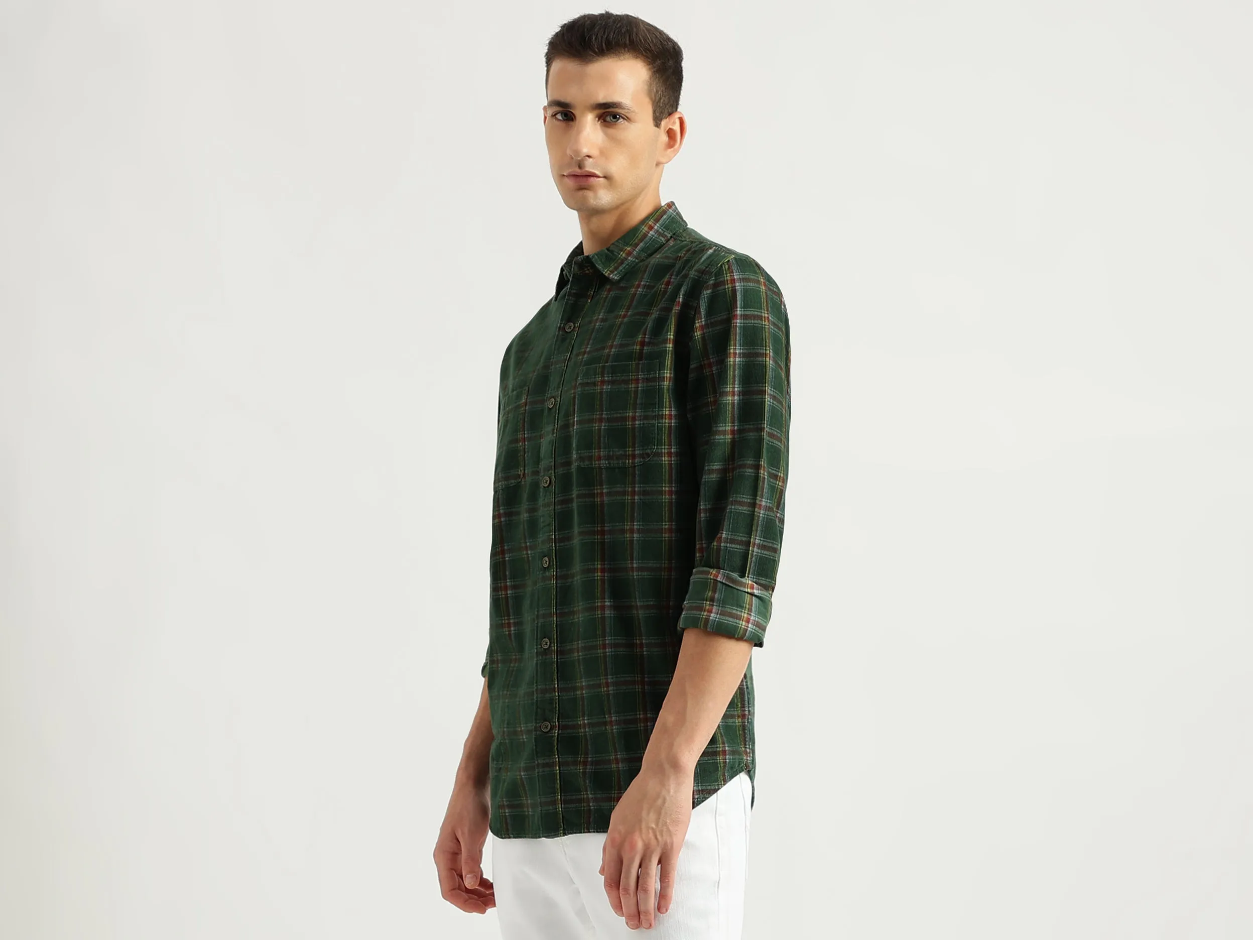 Men's Regular Fit Spread Collar Checked Shirts