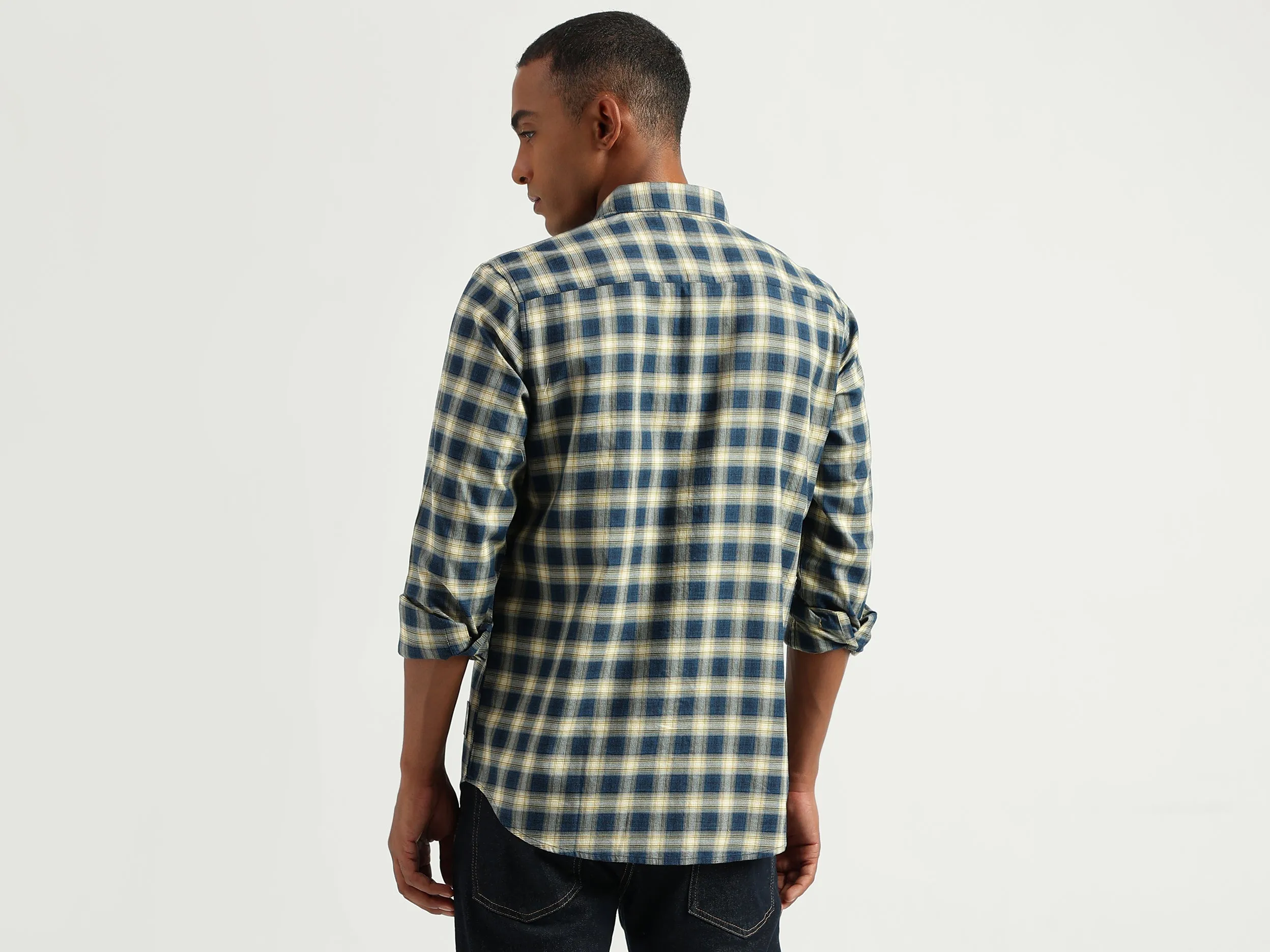 Men's Slim Fit Spread Collar Checked Shirts