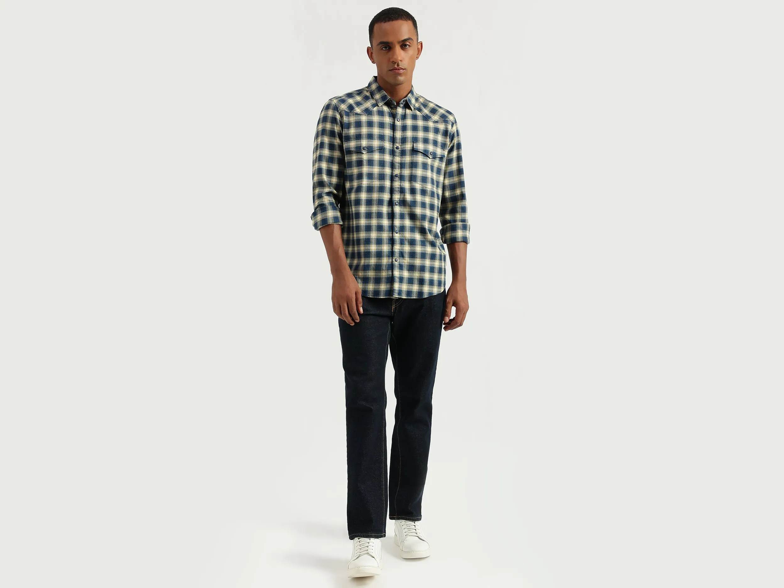 Men's Slim Fit Spread Collar Checked Shirts