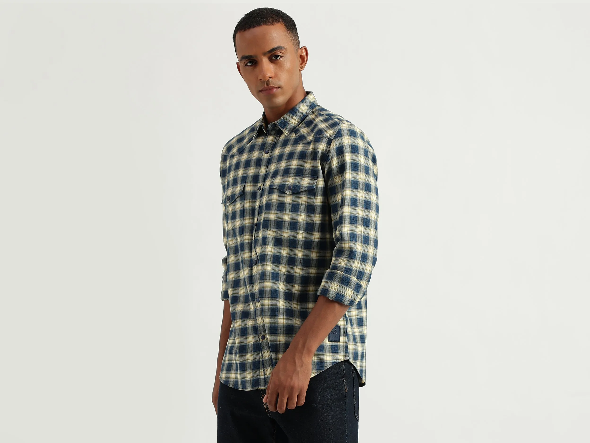 Men's Slim Fit Spread Collar Checked Shirts