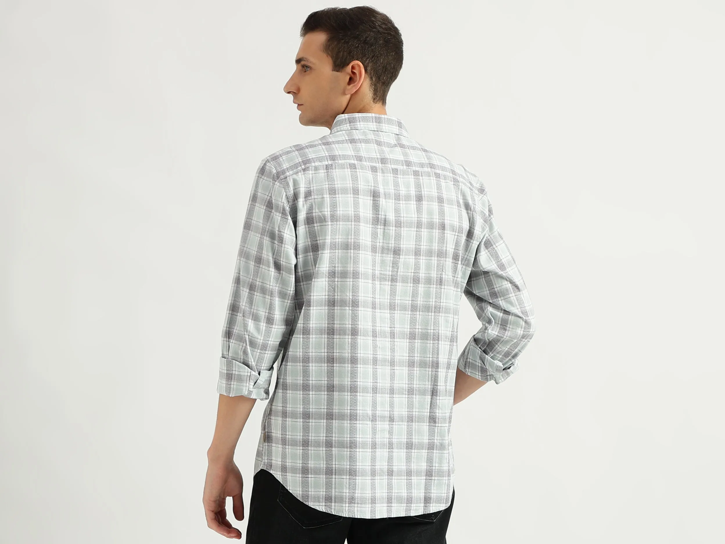 Men's Slim Fit Spread Collar Checked Shirts