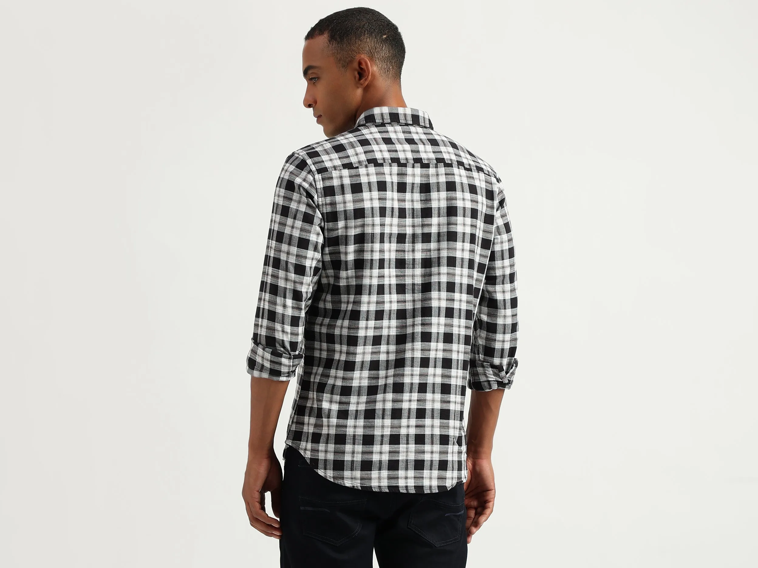 Men's Slim Fit Spread Collar Checked Shirts