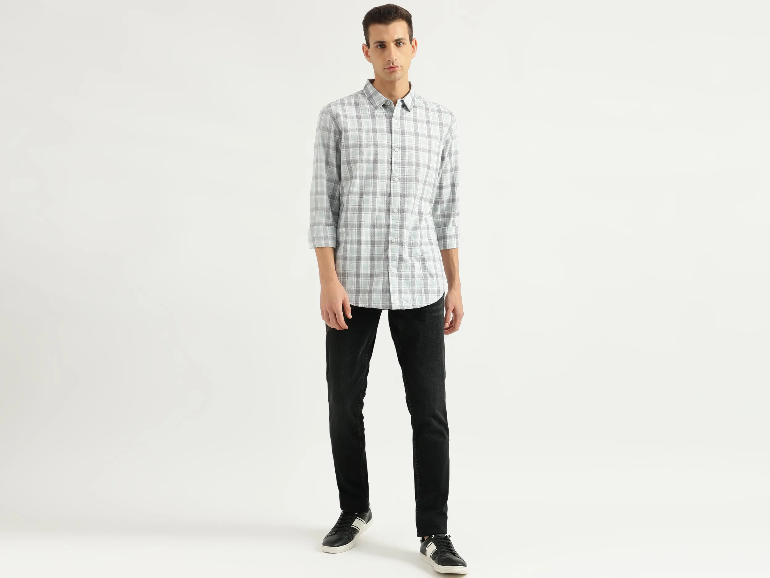 Men's Slim Fit Spread Collar Checked Shirts