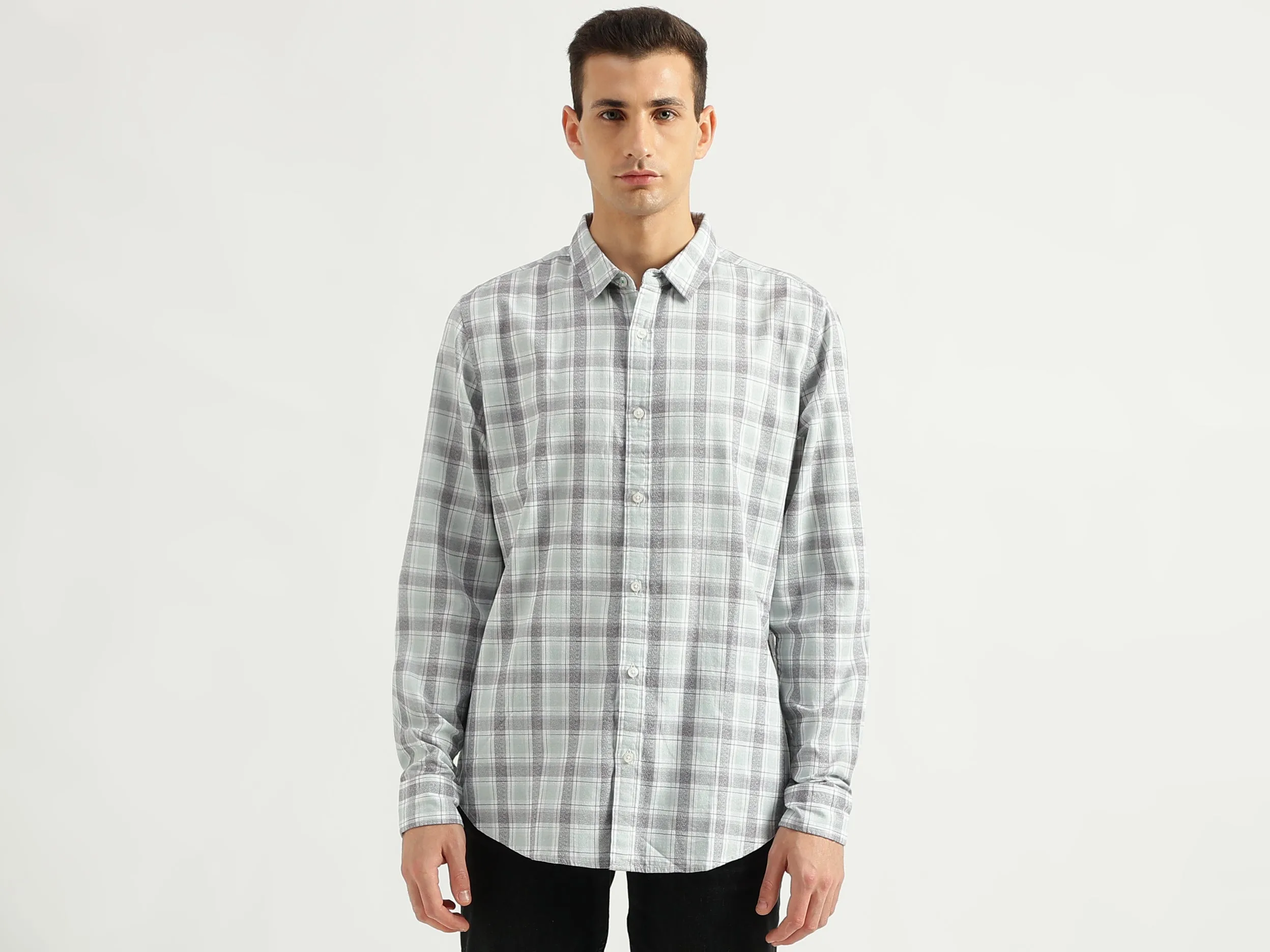 Men's Slim Fit Spread Collar Checked Shirts