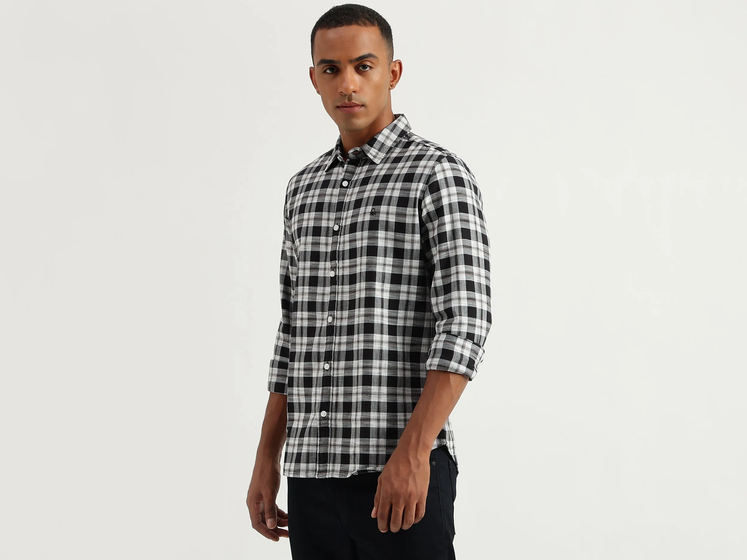 Men's Slim Fit Spread Collar Checked Shirts