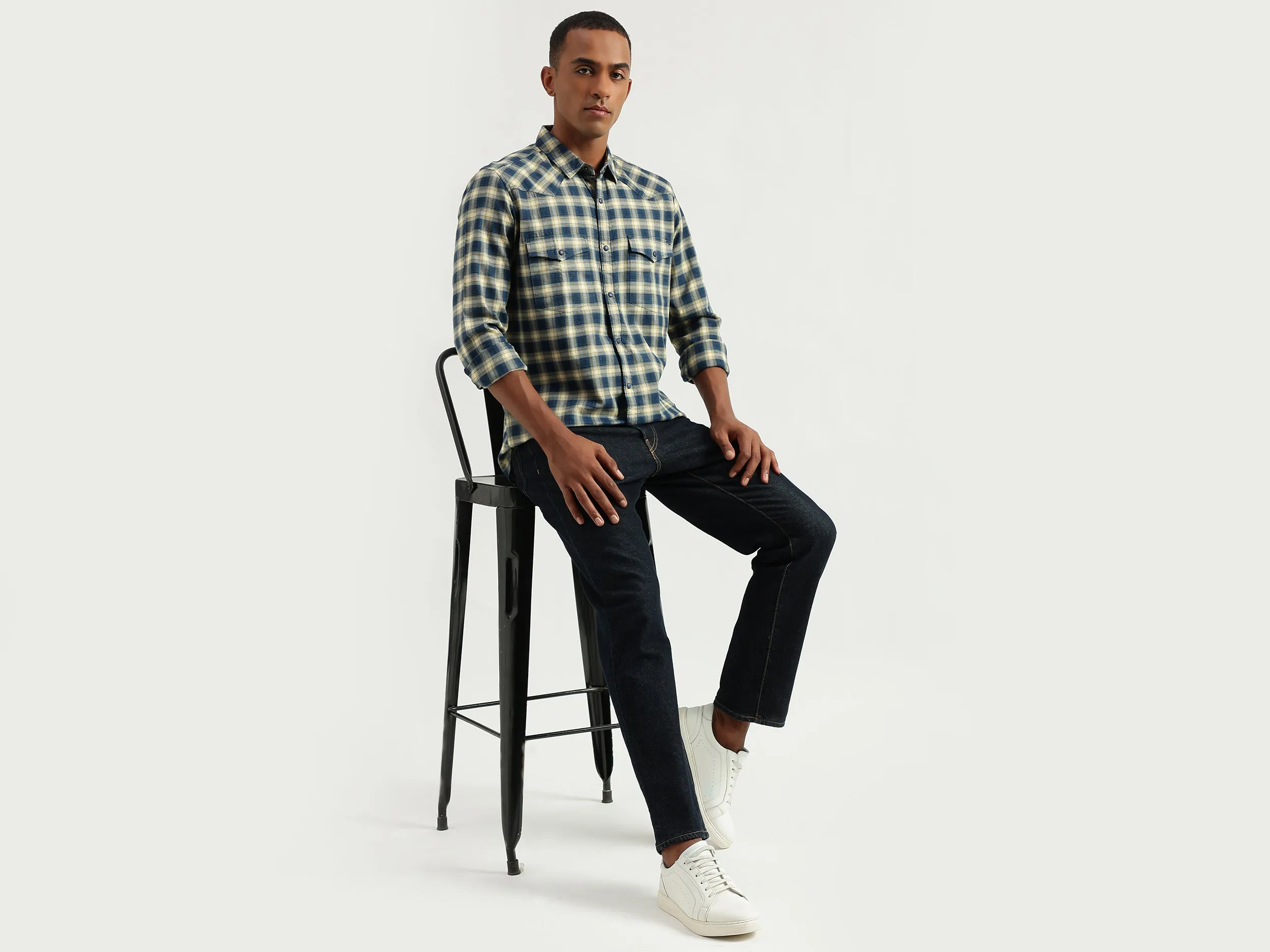 Men's Slim Fit Spread Collar Checked Shirts